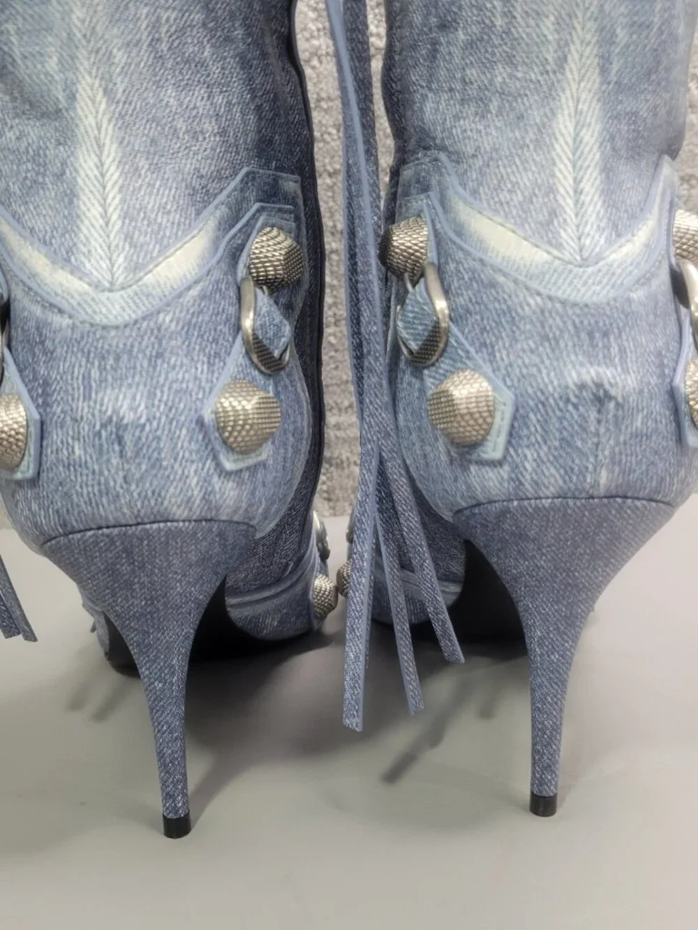 Balenciaga Le Cagole Women's EU Size 41 Blue Denim Leather Stud Boots 771231